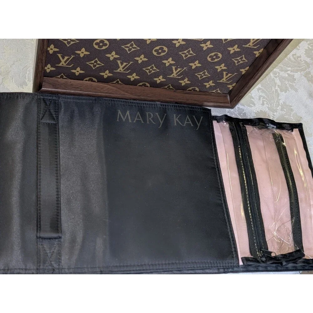 Mary Kay Folding Makeup Organizer Bag Black/Pink Zippered Clear Pouches